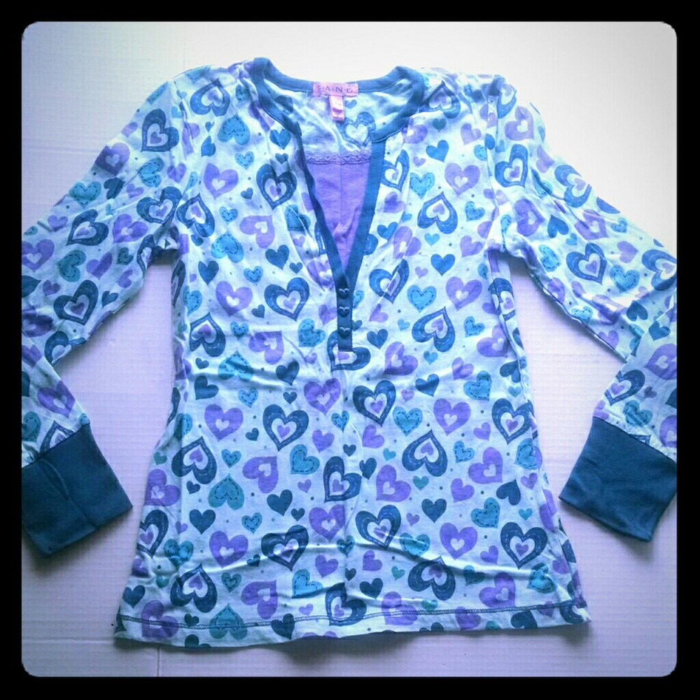 Youth Girls Vintage Heart Print Long-sleeved top